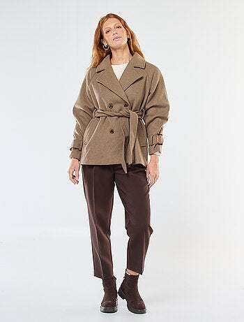 Trench con efecto lana y cinturón en la cintura