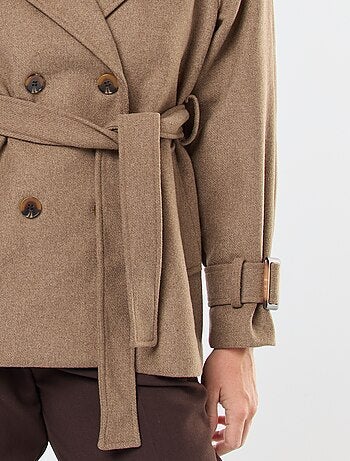 Trench con efecto lana y cinturón en la cintura