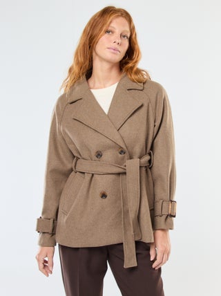 Trench con efecto lana y cinturón en la cintura