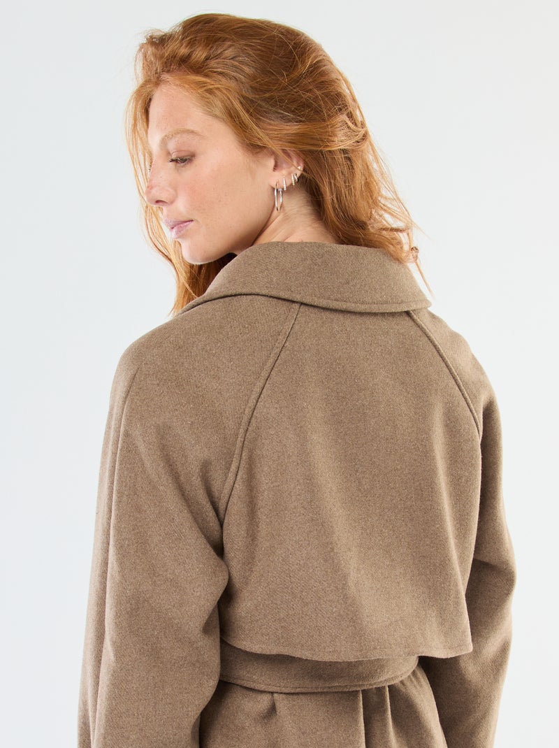 Trench con efecto lana y cinturón en la cintura Beige - Kiabi