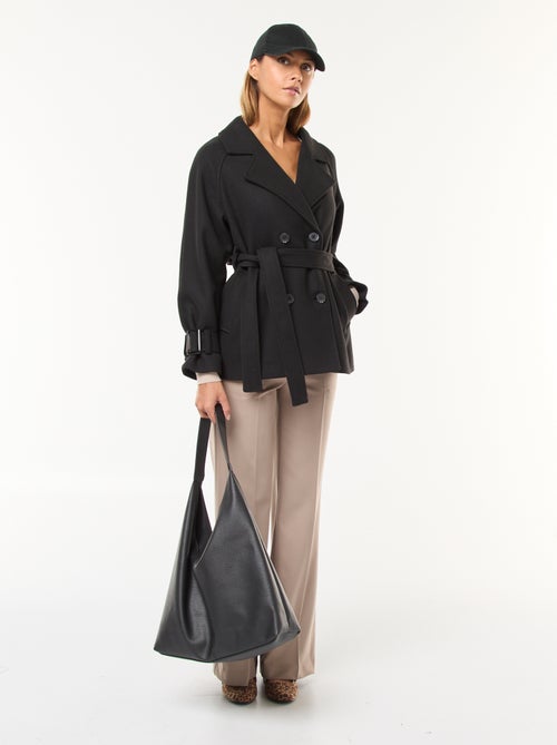 Trench con efecto lana y cinturón en la cintura - Kiabi