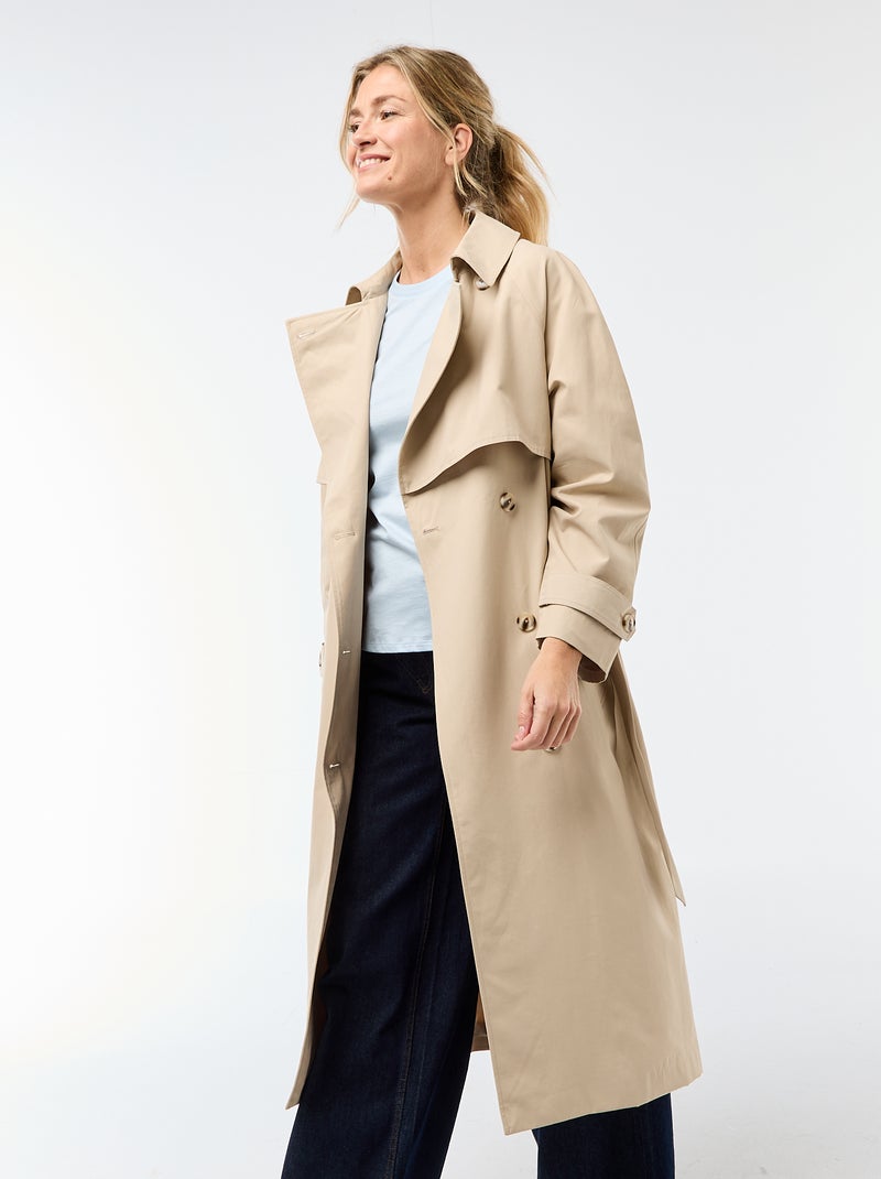 Trench largo doble botonadura Beige - Kiabi