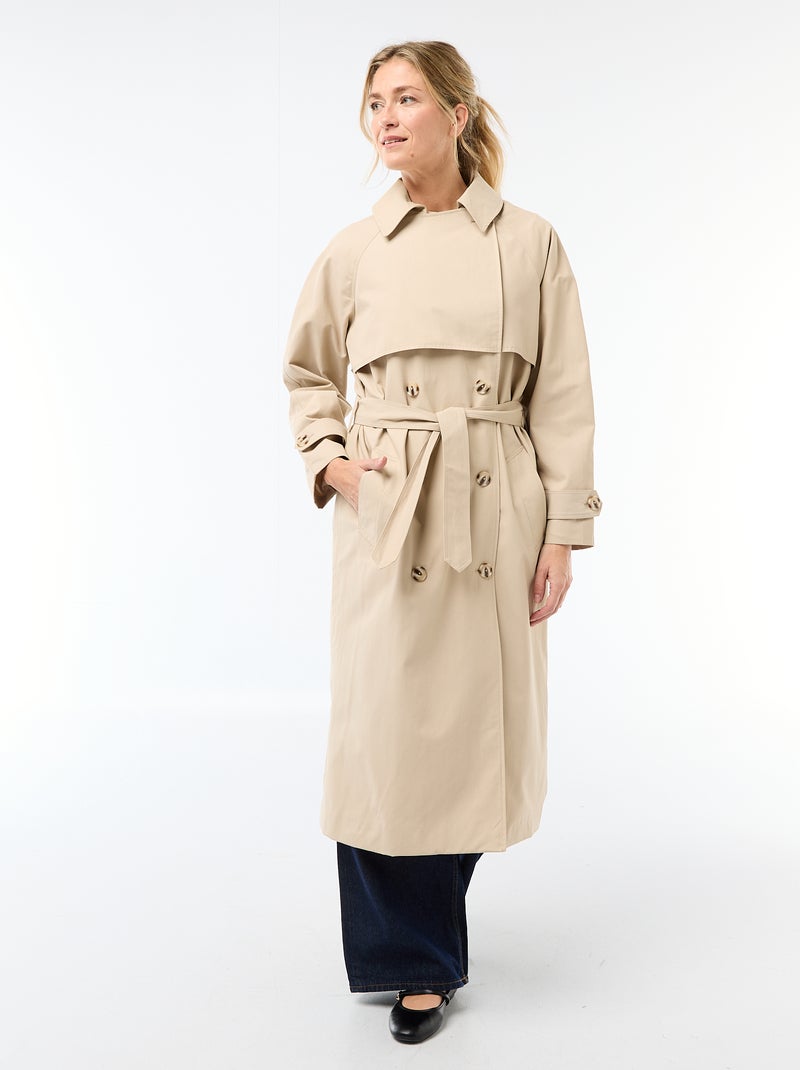 Trench largo doble botonadura Beige - Kiabi