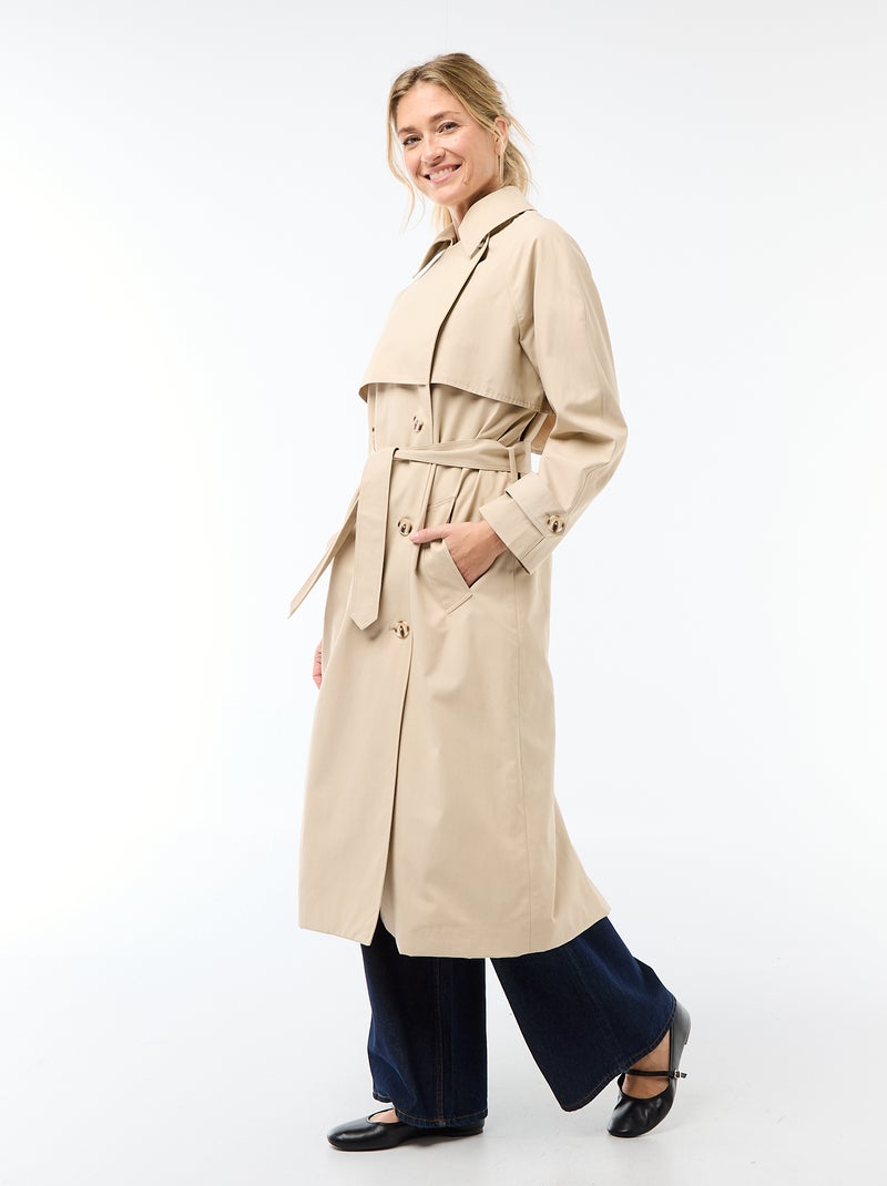 Trench largo doble botonadura Beige - Kiabi