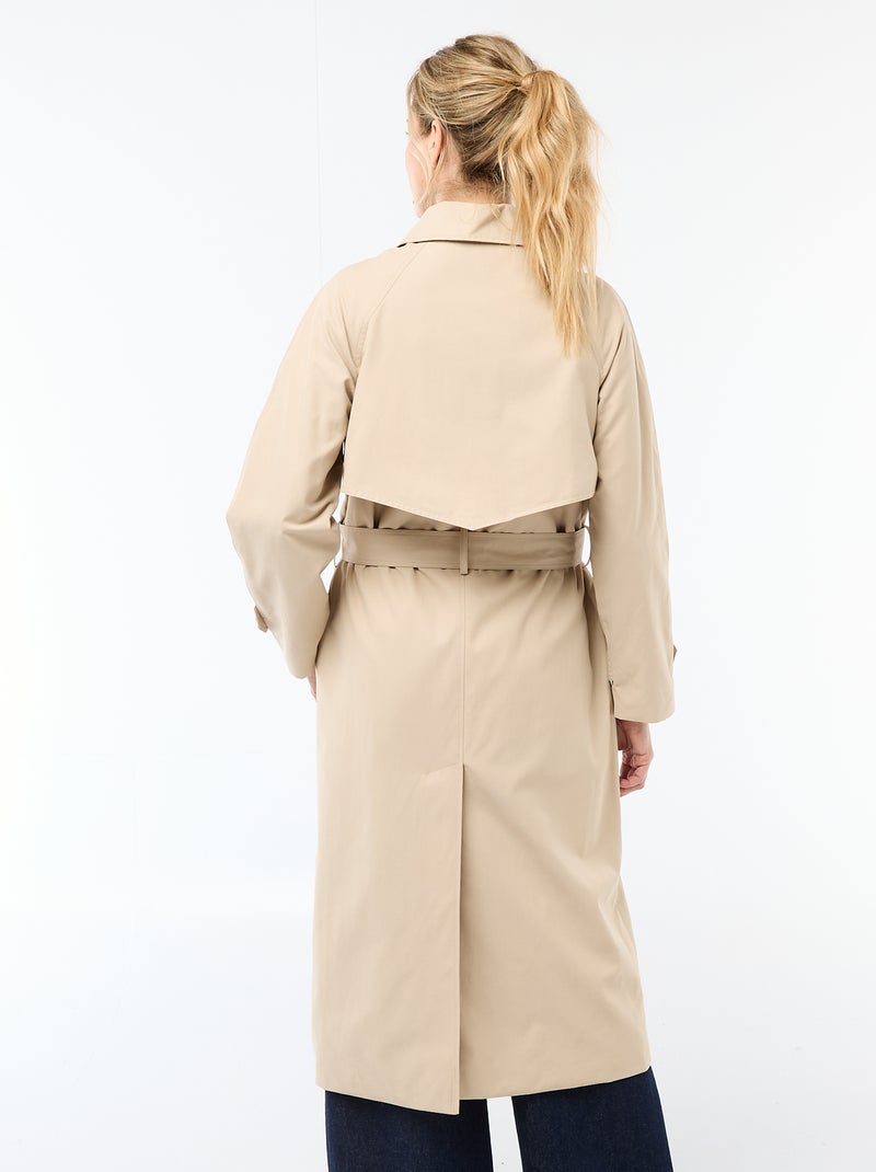 Trench largo doble botonadura Beige - Kiabi