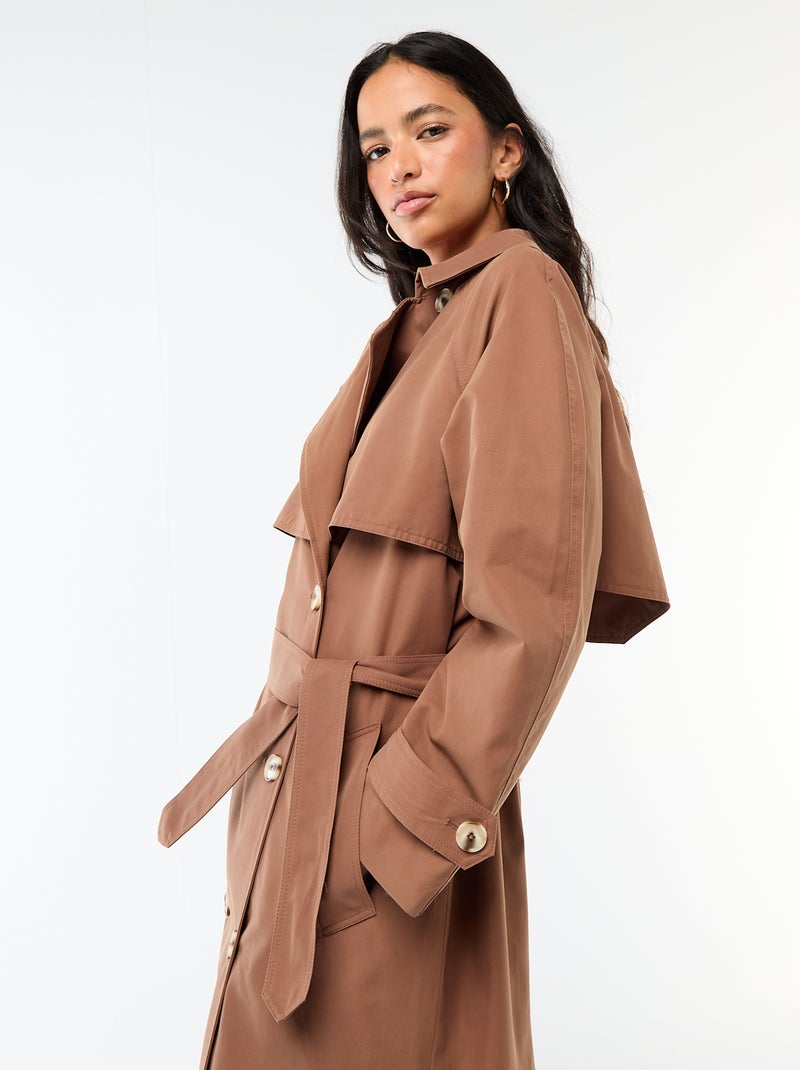 Trench largo doble botonadura Marron - Kiabi