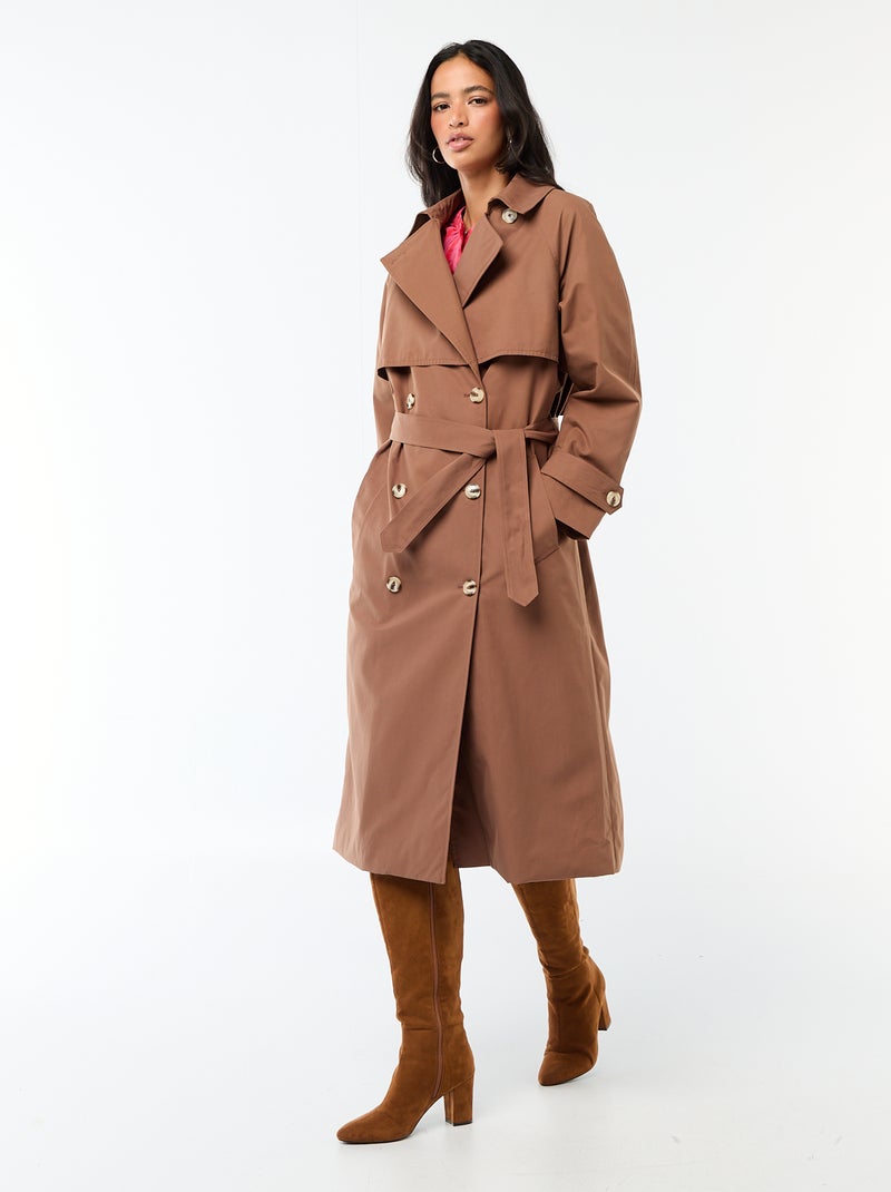 Trench largo doble botonadura Marron - Kiabi