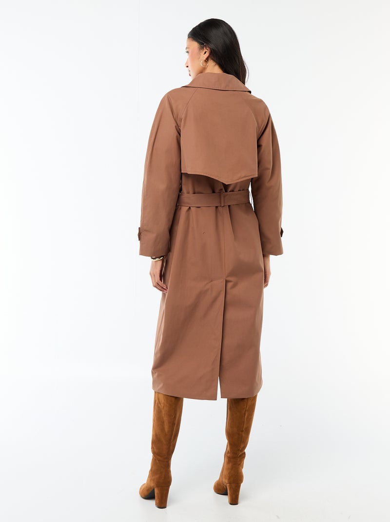 Trench largo doble botonadura Marron - Kiabi