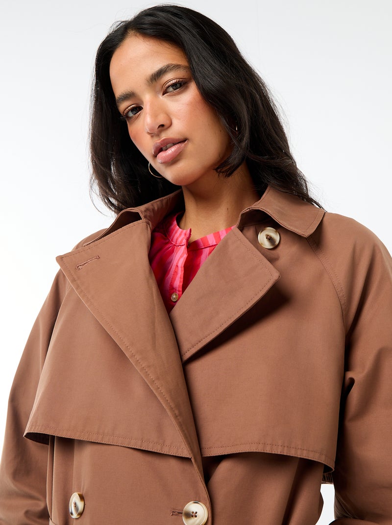 Trench largo doble botonadura Marron - Kiabi