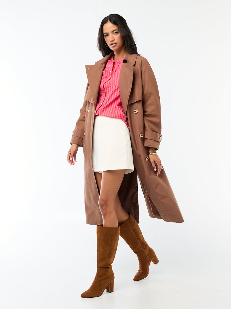 Trench largo doble botonadura Marron - Kiabi