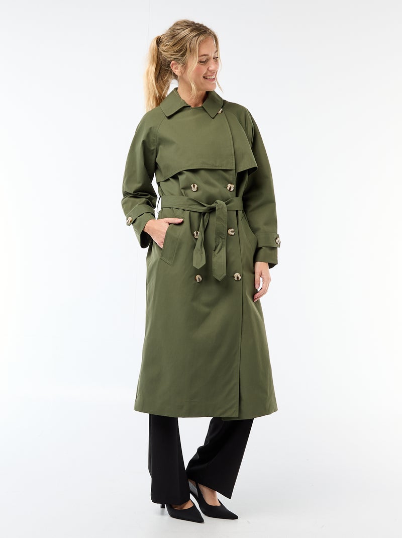 Trench largo doble botonadura Verde - Kiabi