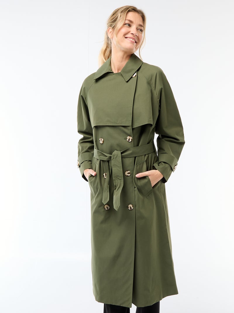 Trench largo doble botonadura Verde - Kiabi