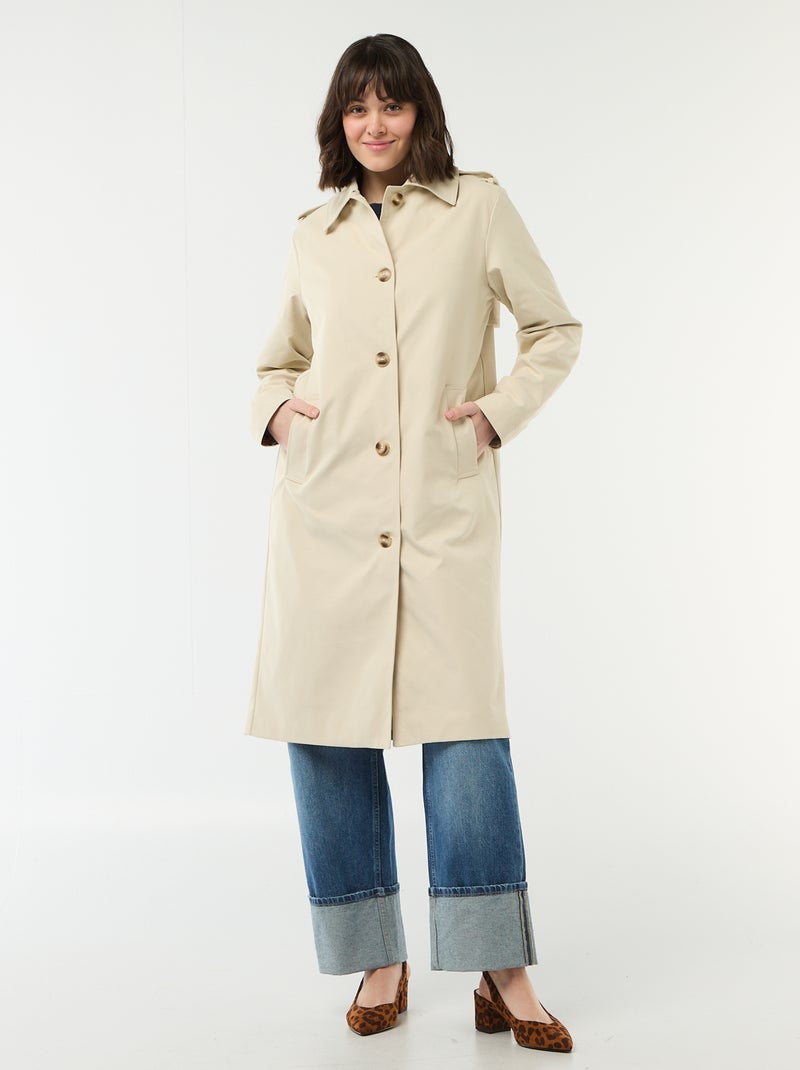 Trench midi con cuello camisero Beige - Kiabi