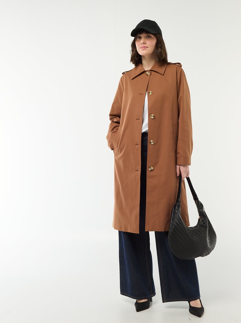 Trench midi con cuello camisero Marron - Kiabi