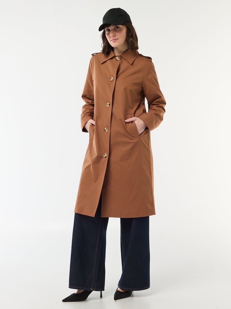 Trench midi con cuello camisero Marron - Kiabi