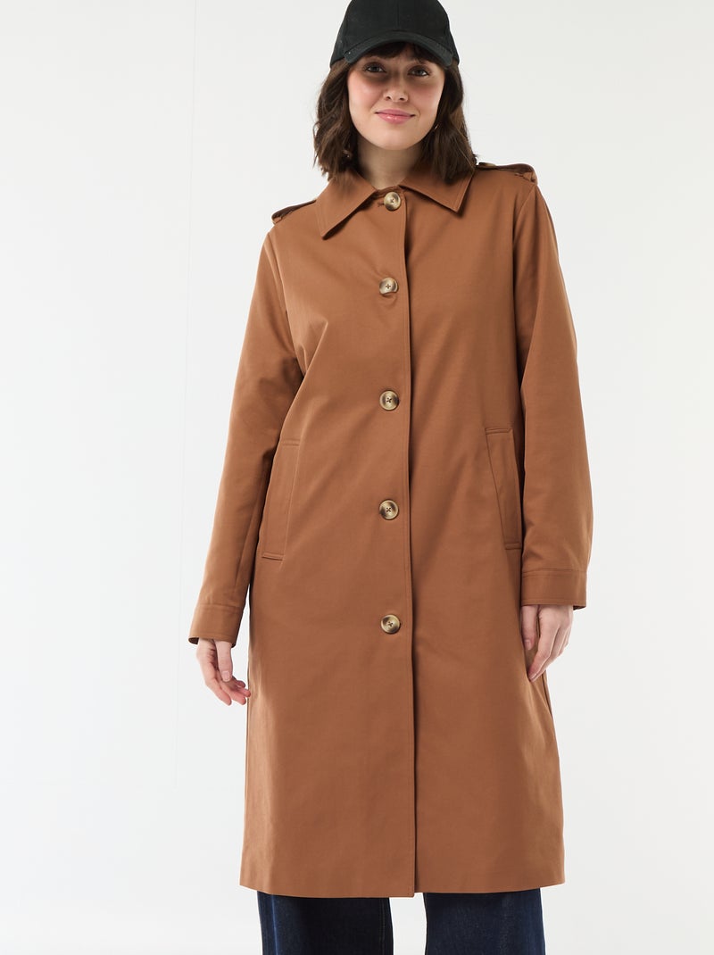 Trench midi con cuello camisero Marron - Kiabi