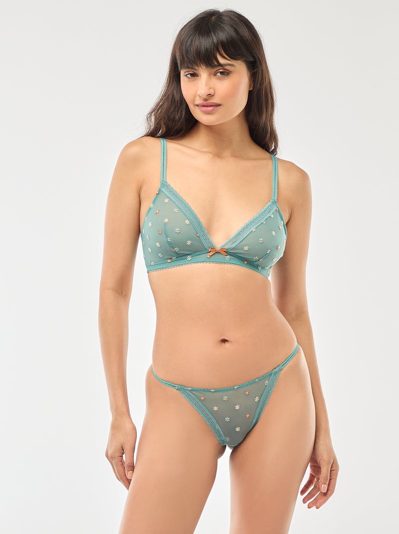 Triángulo de tul transparente con flores Azul - Kiabi
