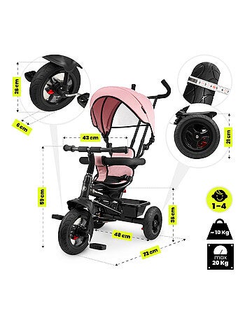 Triciclo evolutivo 3 en 1 TOBI FREY con capota, ruedas inflables y empujador para niños 1-4 años