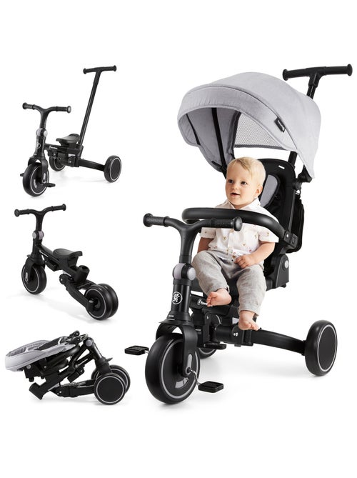 Triciclo evolutivo 8 en 1 para bebé con capota, empuje, asiento giratorio y ruedas EVA 1-5 años - Kiabi Triciclo evolutivo 8 en 1 para bebé con capota, empuje, asiento giratorio y ruedas EVA 1-5 años - Kiabi