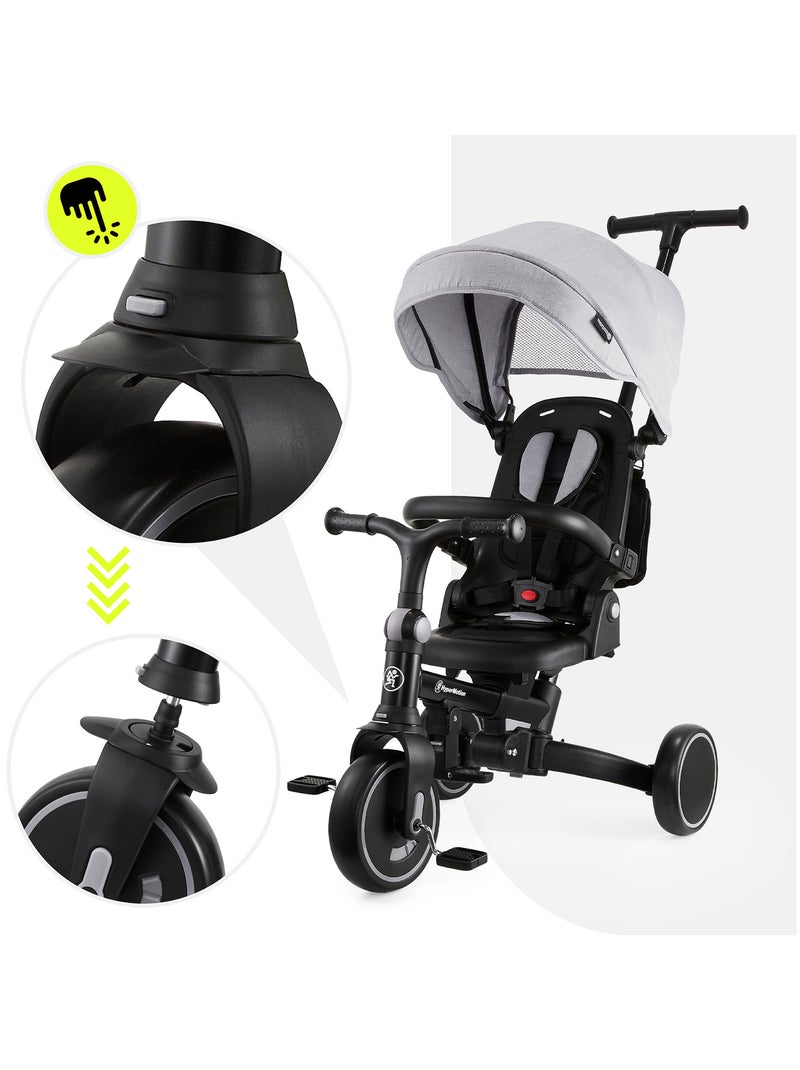 Triciclo evolutivo 8 en 1 para bebé con capota, empuje, asiento giratorio y ruedas EVA 1-5 años Gris - Kiabi
