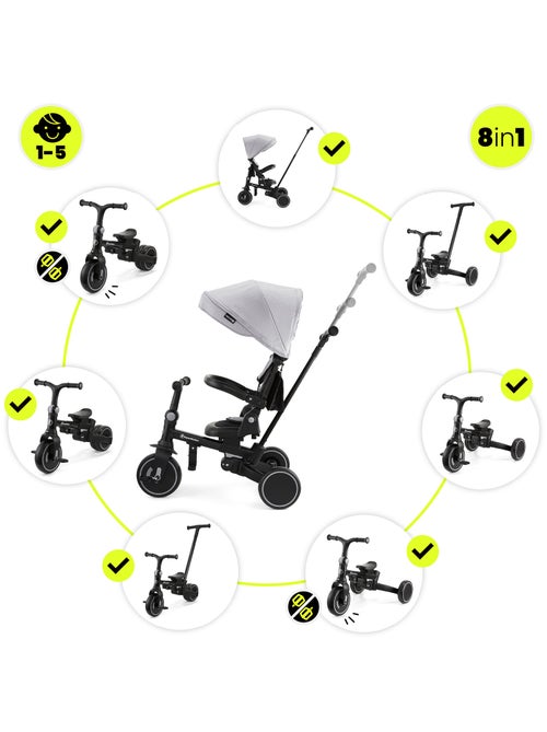 Triciclo evolutivo 8 en 1 para bebé con capota, empuje, asiento giratorio y ruedas EVA 1-5 años - Kiabi Triciclo evolutivo 8 en 1 para bebé con capota, empuje, asiento giratorio y ruedas EVA 1-5 años - Kiabi