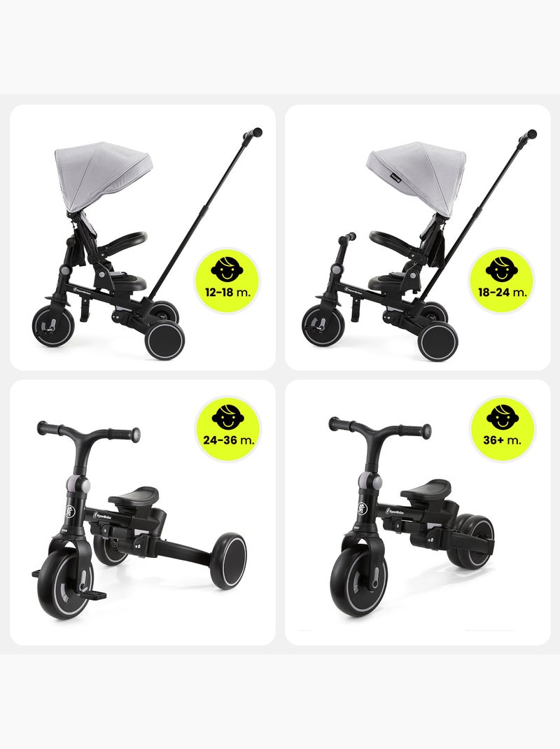 Triciclo evolutivo 8 en 1 para bebé con capota, empuje, asiento giratorio y ruedas EVA 1-5 años Gris - Kiabi