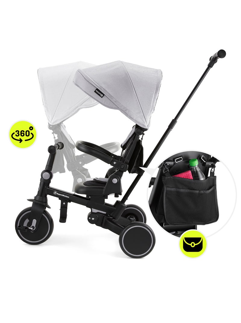 Triciclo evolutivo 8 en 1 para bebé con capota, empuje, asiento giratorio y ruedas EVA 1-5 años Gris - Kiabi
