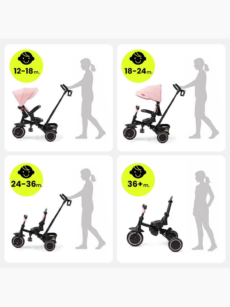 Triciclo evolutivo bebé HyperMotion TOBI TIMBER 2 en 1 plegable con capota y empujador Rosa - Kiabi