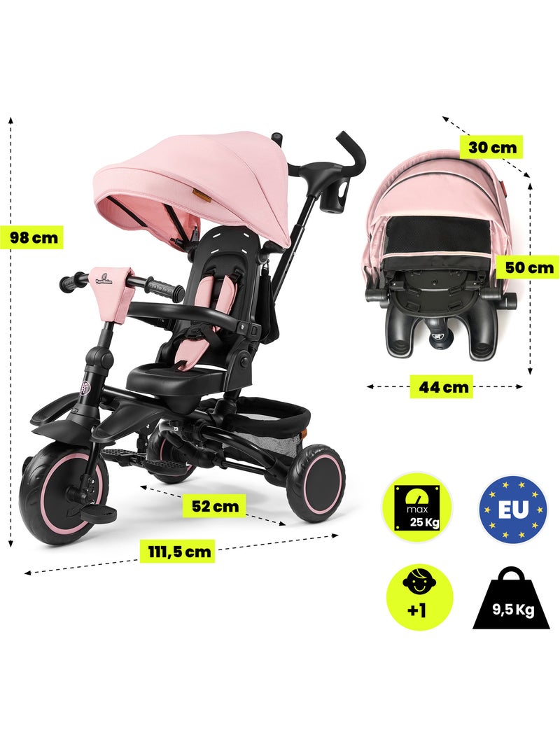 Triciclo evolutivo bebé HyperMotion TOBI TIMBER 2 en 1 plegable con capota y empujador Rosa - Kiabi
