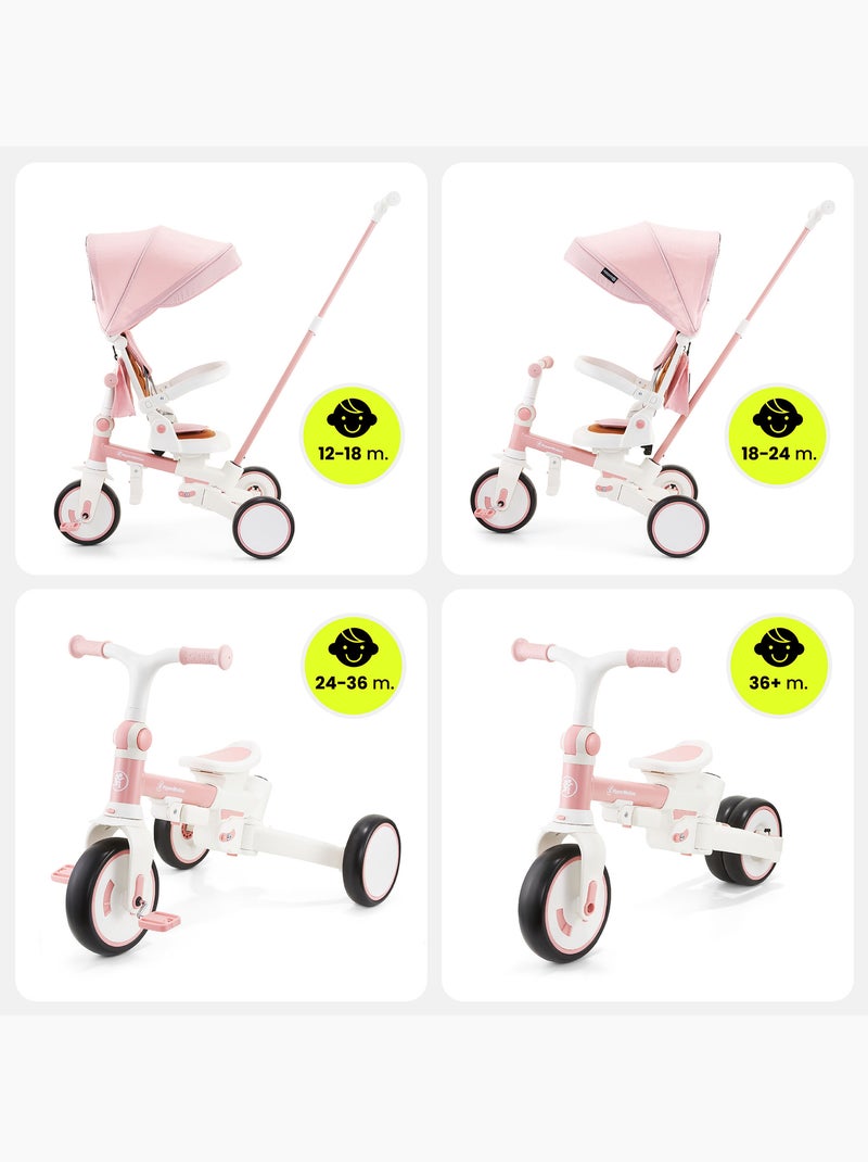 Tricycle evolutivo 8 en 1 tobi forest con capota y empuje para niños 1-5 años Rosa - Kiabi