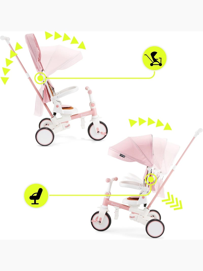 Tricycle evolutivo 8 en 1 tobi forest con capota y empuje para niños 1-5 años Rosa - Kiabi