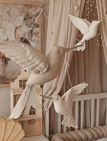 Trofeo mural para niños, colibrí en lino beige | SEVIRA KIDS
