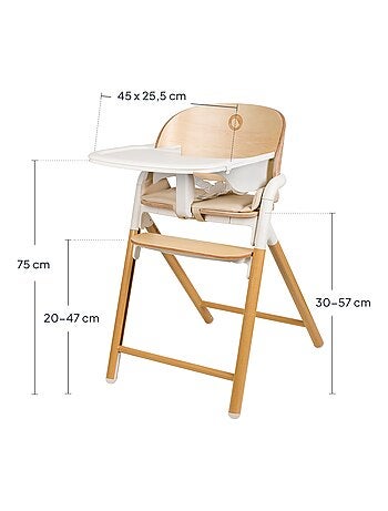 Trona de madera 3 en 1 LIONELO Celia - Hasta 90 kg - Ajuste con una mano - Adaptable