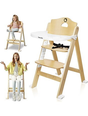 Trona de madera 3 en 1 LIONELO Floris - Cojines - Ajustable - Arnés de 5 puntos - Hasta 40 kg