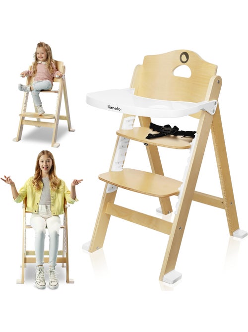 Trona de madera 3 en 1 LIONELO Floris - Ajustable - Arnés de 5 puntos - Hasta 40 kg - Kiabi