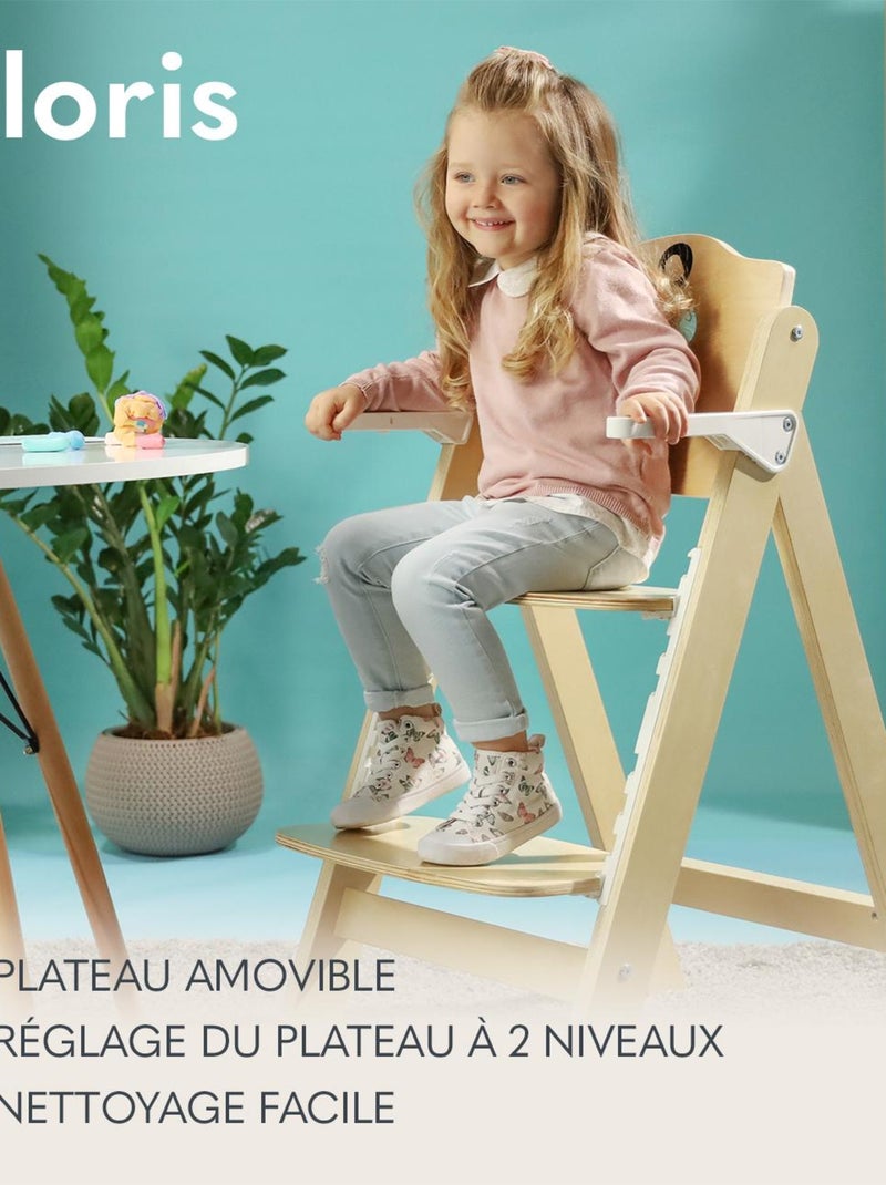 Trona de madera 3 en 1 LIONELO Floris - Ajustable - Arnés de 5 puntos - Hasta 40 kg Blanco Marrón Blanco - Kiabi
