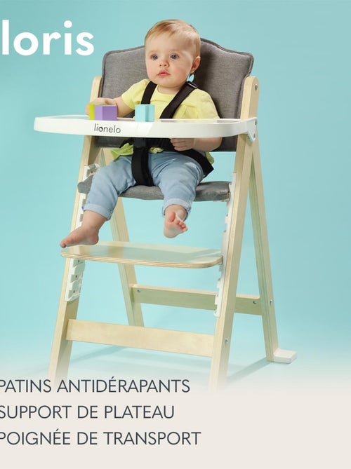 Trona de madera 3 en 1 LIONELO Floris - Ajustable - Arnés de 5 puntos - Hasta 40 kg - Kiabi