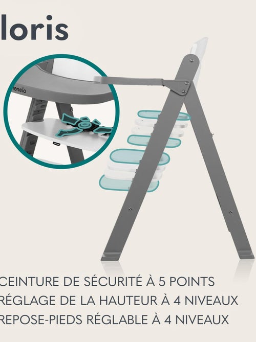 Trona de madera 3 en 1 LIONELO Floris - Ajustable - Arnés de 5 puntos - Hasta 40 kg - Kiabi