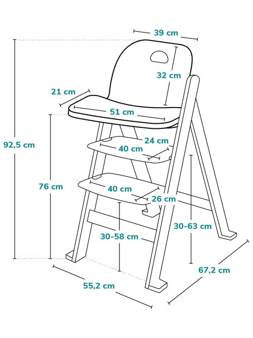 Trona de madera 3 en 1 LIONELO Floris - Ajustable - Arnés de 5 puntos - Hasta 40 kg - Kiabi