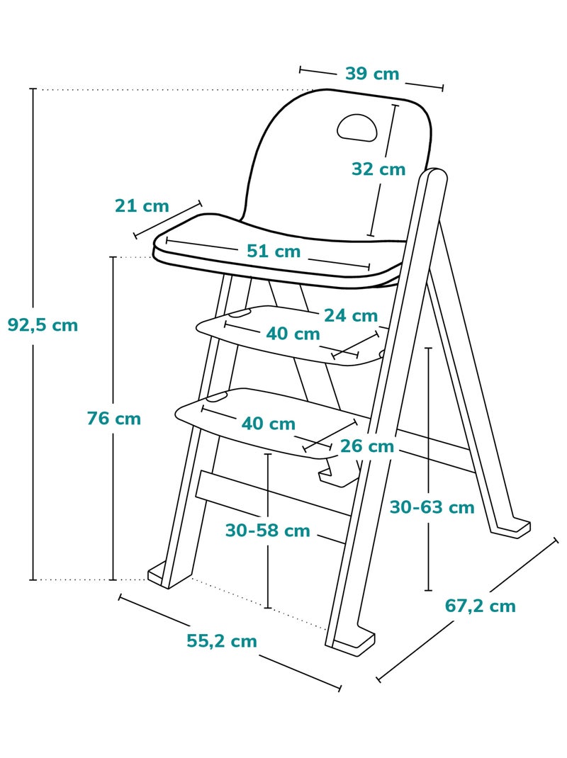 Trona de madera 3 en 1 LIONELO Floris - Ajustable - Arnés de 5 puntos - Hasta 40 kg Blanco Marrón Blanco - Kiabi
