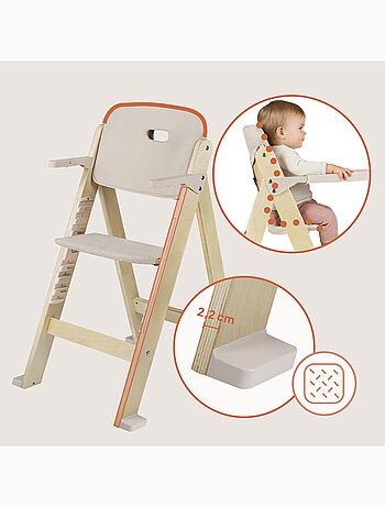 Trona de madera 3 en 1 LIONELO Floris - Cojines - Ajustable - Arnés de 5 puntos - Hasta 40 kg