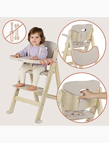 Trona de madera 3 en 1 LIONELO Floris - Cojines - Ajustable - Arnés de 5 puntos - Hasta 40 kg