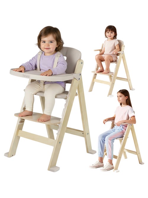 Trona de madera 3 en 1 LIONELO Floris - Cojines - Ajustable - Arnés de 5 puntos - Hasta 40 kg - Kiabi