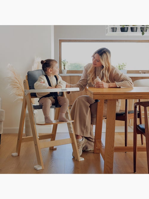 Trona de madera 3 en 1 LIONELO Floris - Cojines - Ajustable - Arnés de 5 puntos - Hasta 40 kg - Kiabi