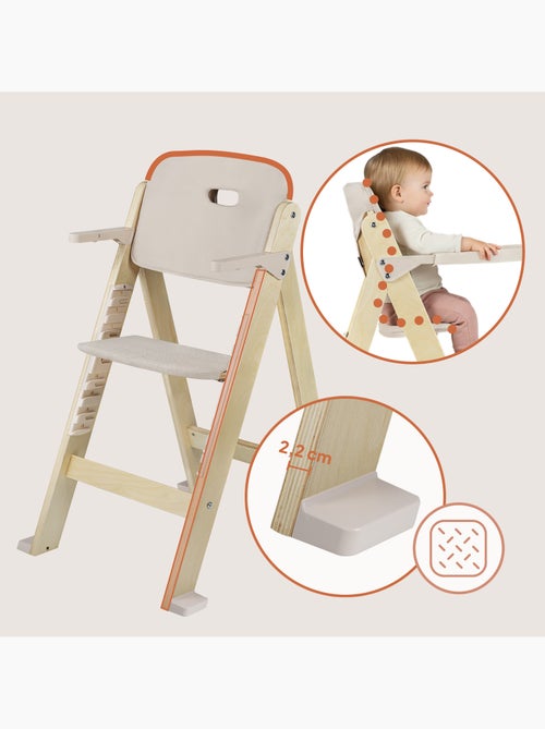 Trona de madera 3 en 1 LIONELO Floris - Cojines - Ajustable - Arnés de 5 puntos - Hasta 40 kg - Kiabi