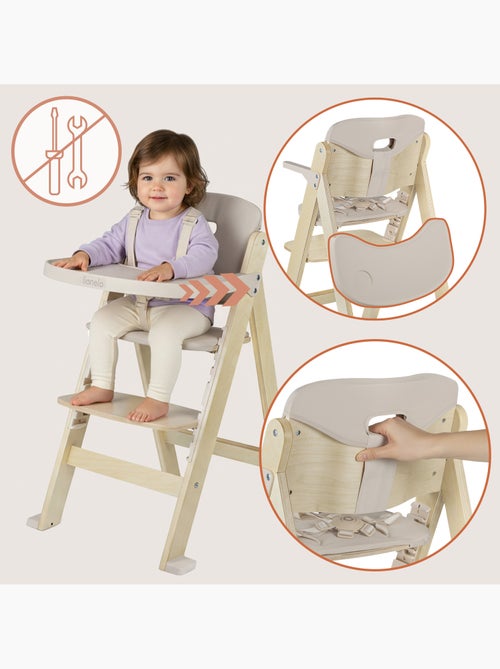 Trona de madera 3 en 1 LIONELO Floris - Cojines - Ajustable - Arnés de 5 puntos - Hasta 40 kg - Kiabi