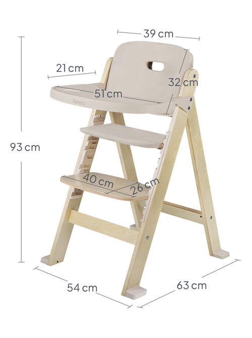 Trona de madera 3 en 1 LIONELO Floris - Cojines - Ajustable - Arnés de 5 puntos - Hasta 40 kg - Kiabi