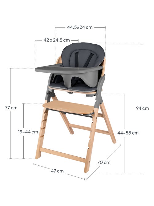 Trona de madera 3 en 1 Megan de LIONELO - Hasta 110 kg - Ajustable - Bandeja extraíble - Kiabi