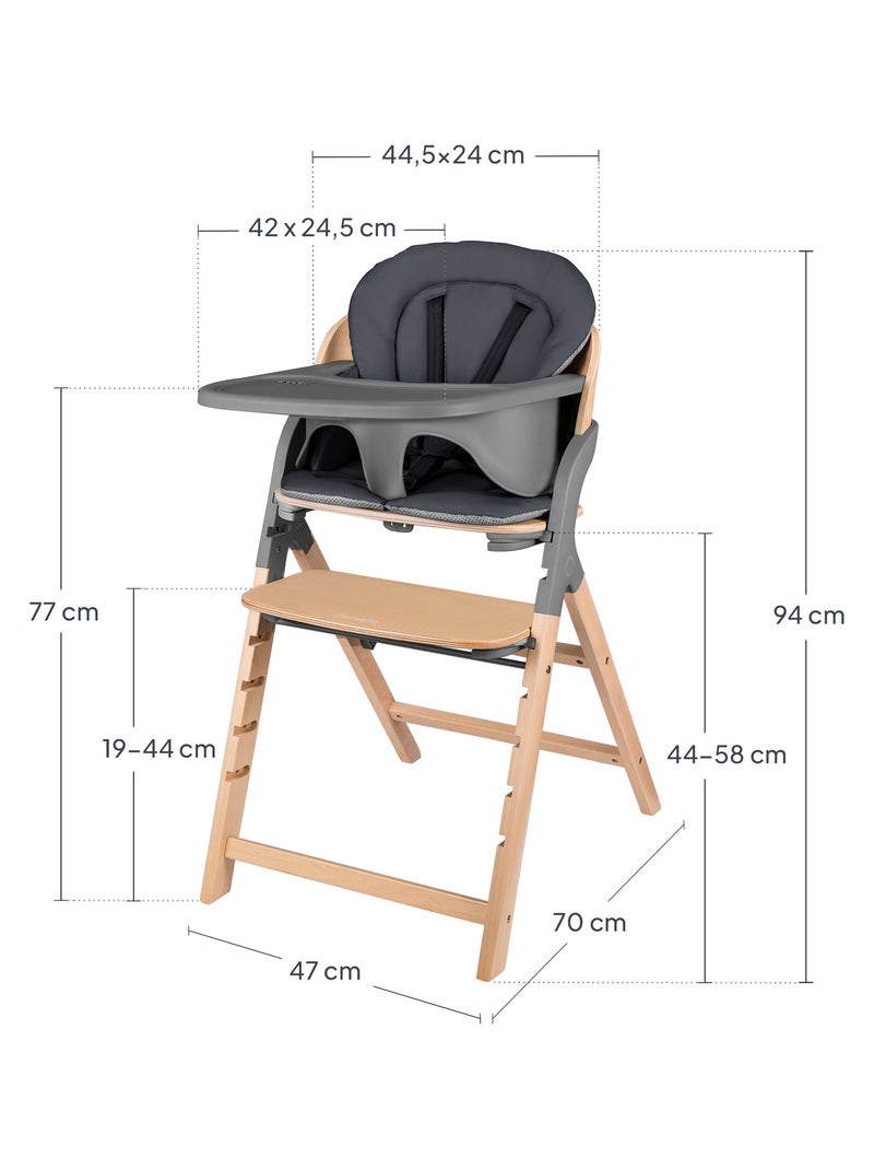 Trona de madera 3 en 1 Megan de LIONELO - Hasta 110 kg - Ajustable - Bandeja extraíble Gris - Kiabi