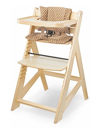 Trona evolutiva de madera Woody para bebé +6 meses con bandeja y arnés 3 puntos